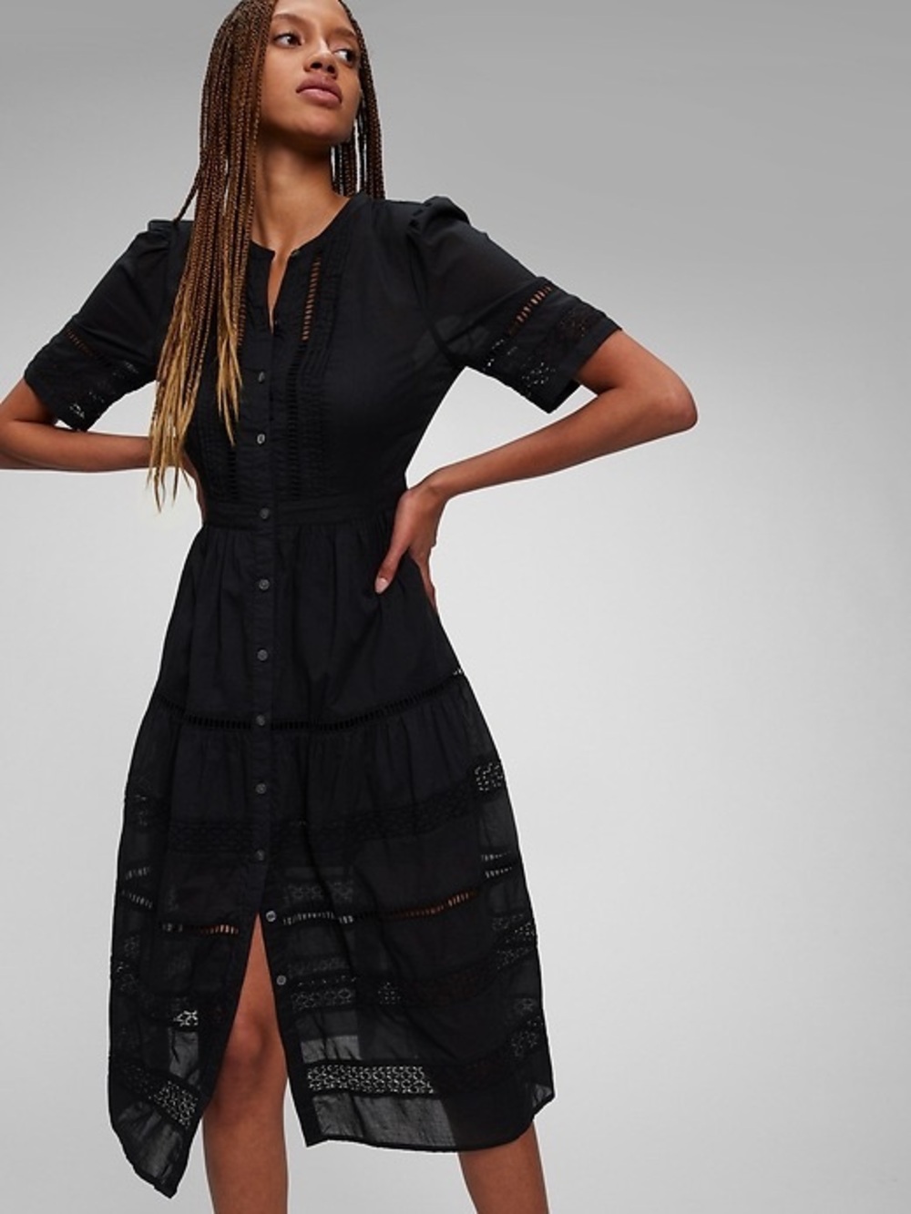 NWOT Gap Lace Button-Front Midi Dress Black M